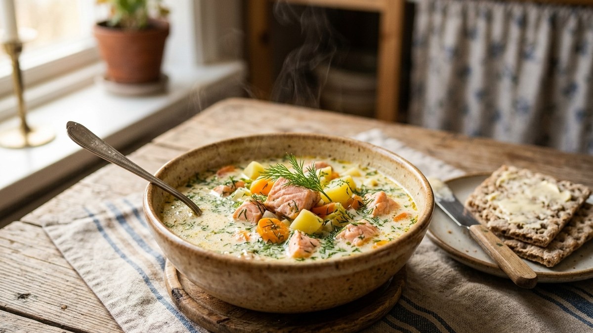 Krämig laxsoppa med dill och potatis