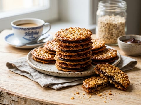 Dubbla knäckiga havreflarn med chokladkräm
