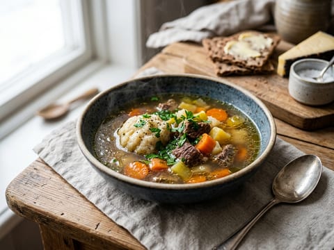 Klassisk svensk köttsoppa på högrev med klimp
