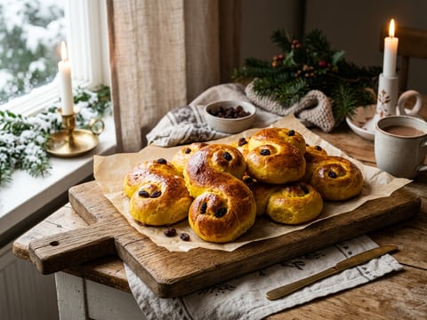 Klassiska saftiga lussekatter med saffran och russin