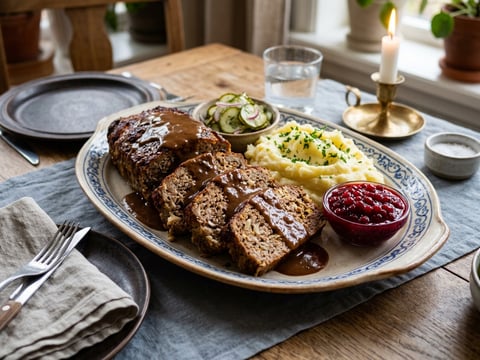 Klassisk köttfärslimpa med gräddsås och lingon