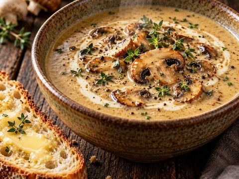 Krämig champinjonsoppa med timjan