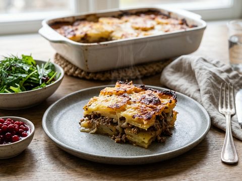 Krämig köttfärsgratäng med potatis och lagrad ost