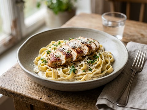 Krämig kyckling Alfredo med pasta