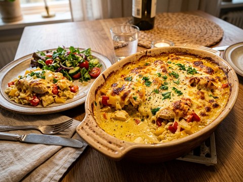 Krämig kycklinggratäng med ris
