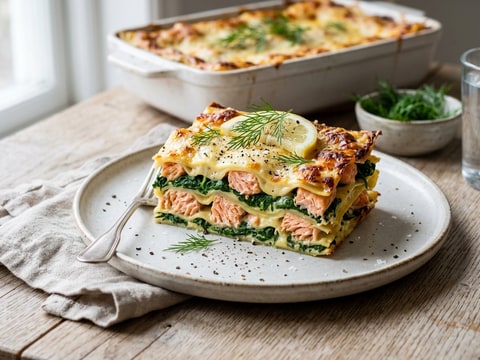 Krämig laxlasagne med spenat och citron