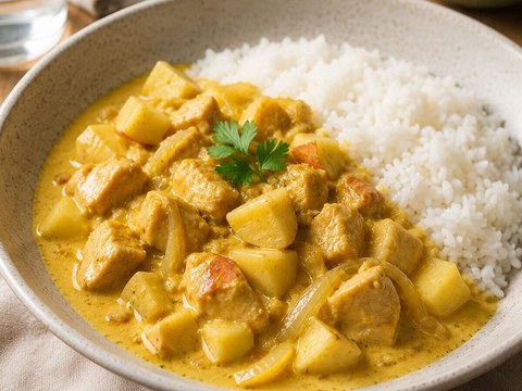 Mild svensk kycklingcurry med äpple och ris