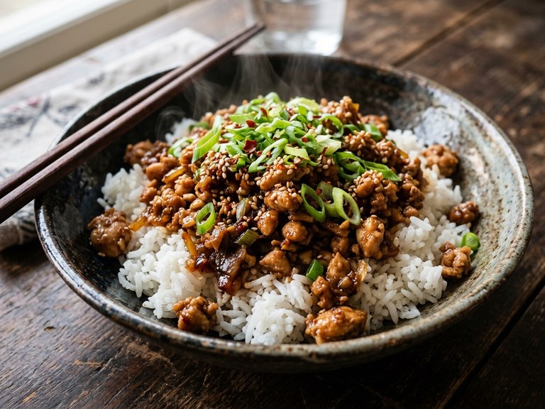 Asiatisk kycklingfärs med soja, ingefära & vitlök