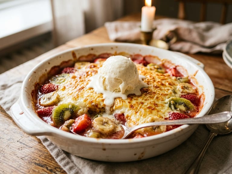 Klassisk Gino – ugnsgratinerad frukt med vit choklad