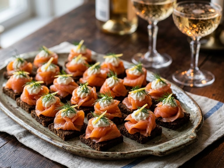 Kallrökta laxsnittar med pepparrot och färskost