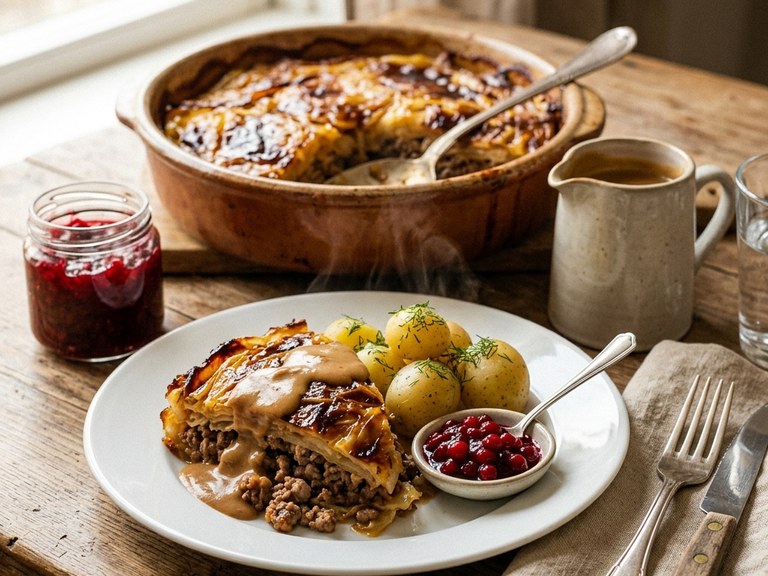 Klassisk Kålpudding med Ljus Sirap & Rårörda Lingon