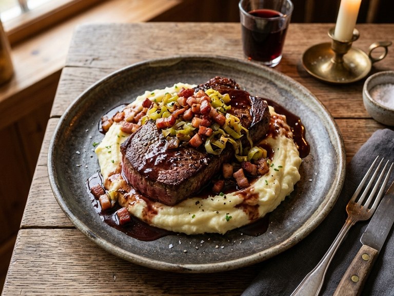 Klassisk Skomakarlåda med Biff, Bacon & Purjolök