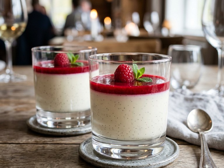 Klassisk vaniljpannacotta med hallonspegel