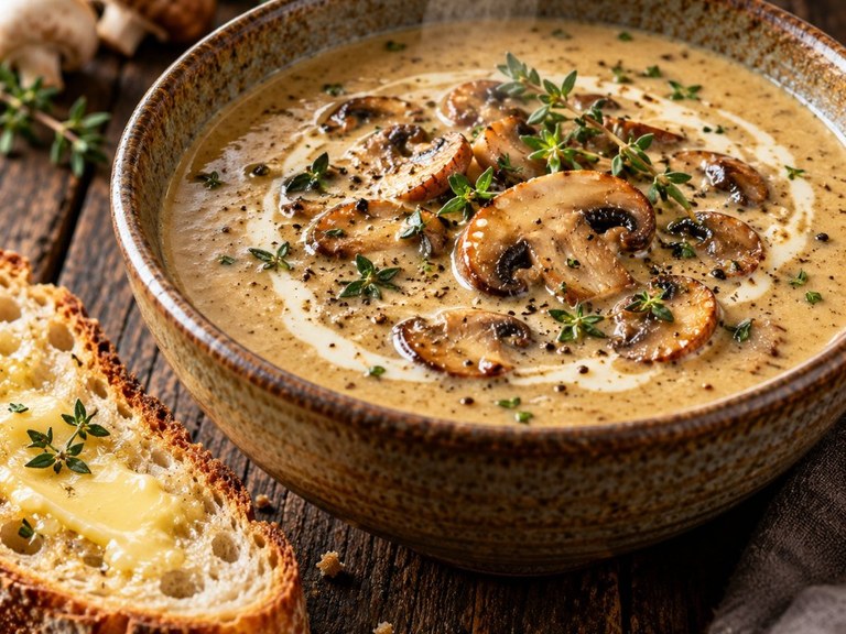 Krämig champinjonsoppa med timjan