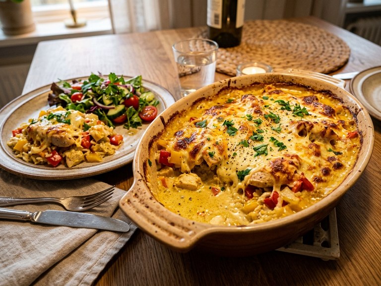 Krämig kycklinggratäng med ris