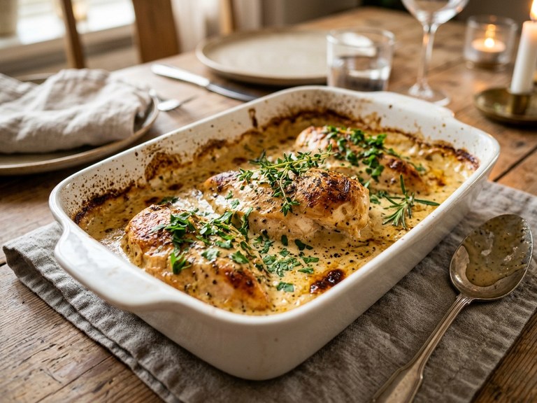 Krämig kyckling med crème fraîche i ugn