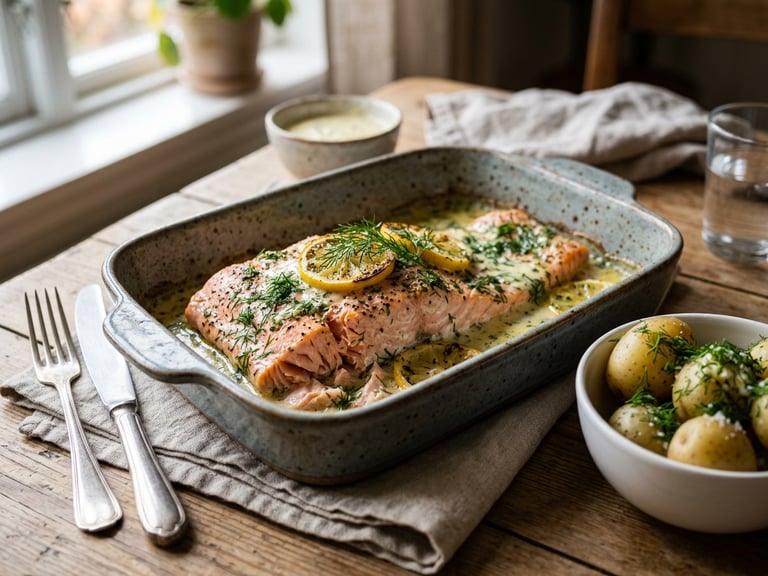 Lax i ugn med citronsås och dillpotatis