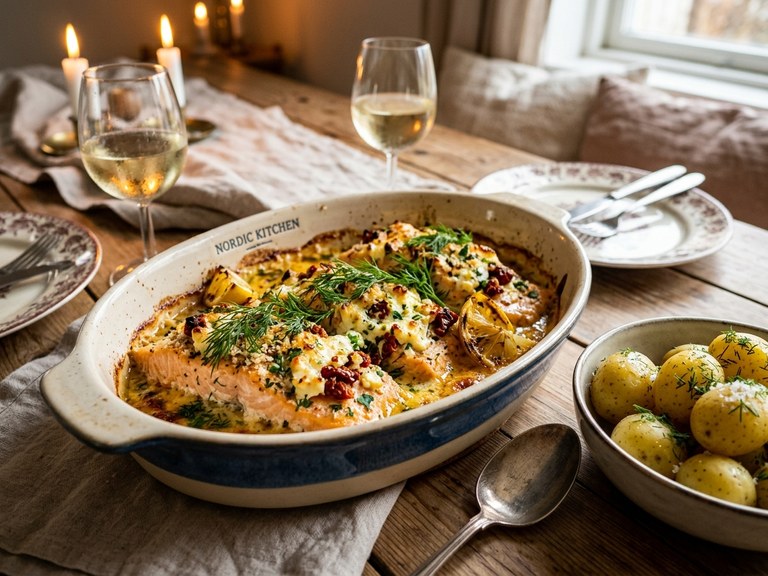 Ugnsbakad lax med fetaosttäcke & soltorkade tomater