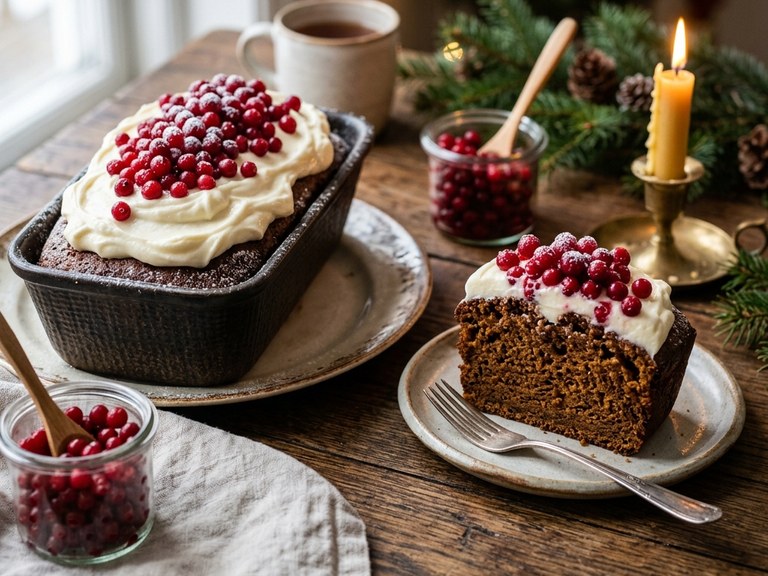 Mjuk Pepparkaka med Rårörda Lingon & Cream Cheese-frosting