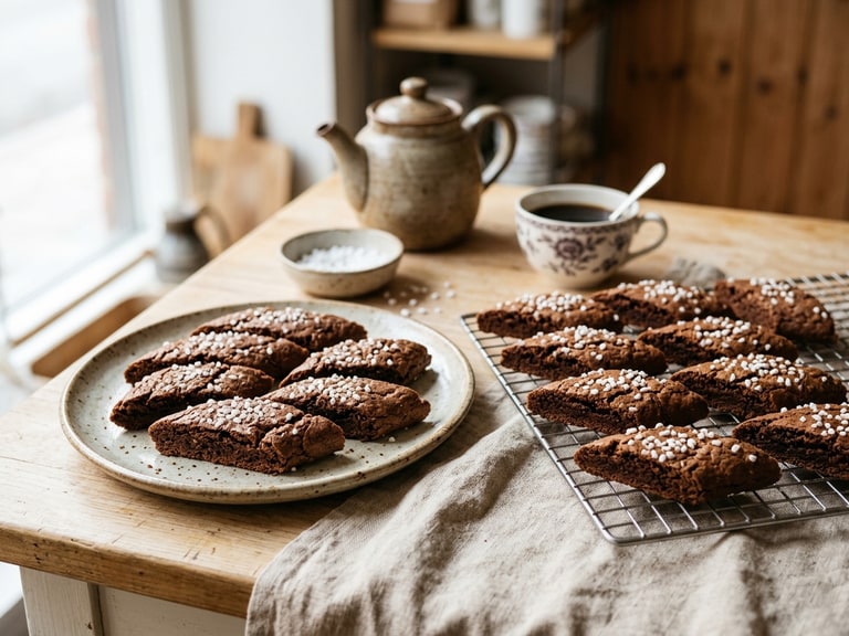 Spröda chokladsnittar med pärlsocker