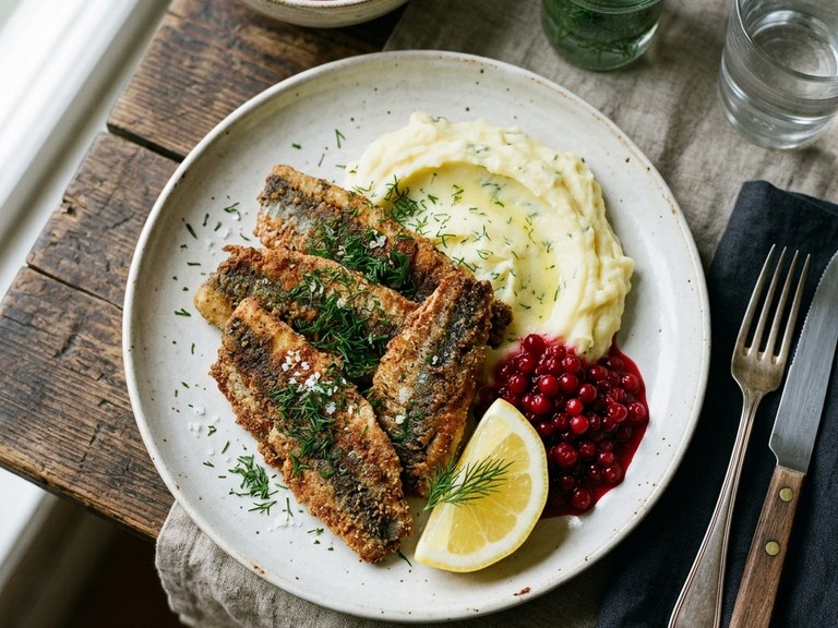 Frasig Stekt Strömming med Potatismos & Rårörda Lingon