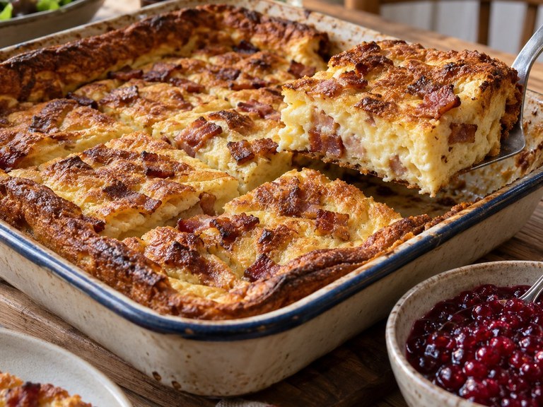 Ugnspannkaka med sidfläsk och lingonsylt