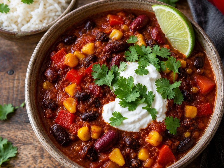 Vegetarisk chili sin carne med bönor och majs