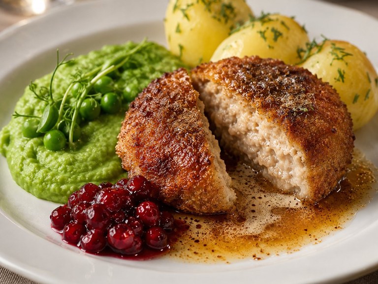 Wallenbergare med ärtpuré och brynt smör